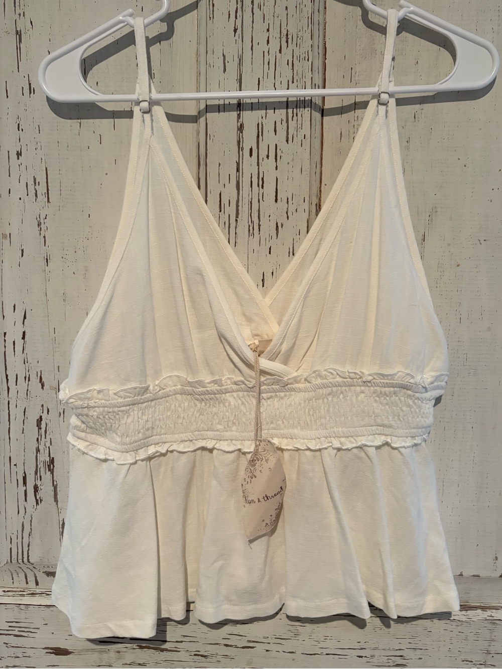 NWT-Hem & Thread Ivory Ruched Tank - Picture 3 of 4